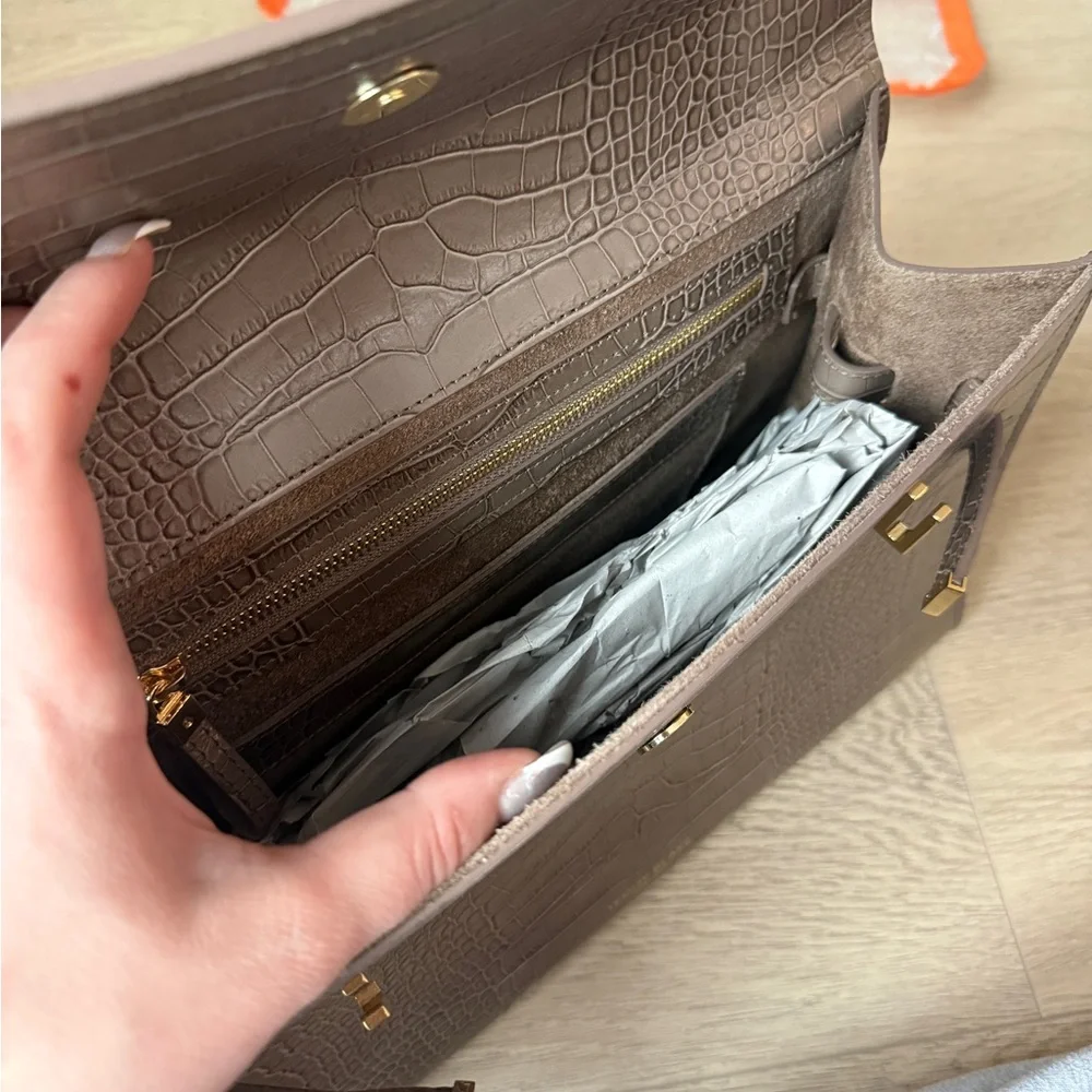 Teddy Blake Taupe Croc-Embossed Leather Satchel